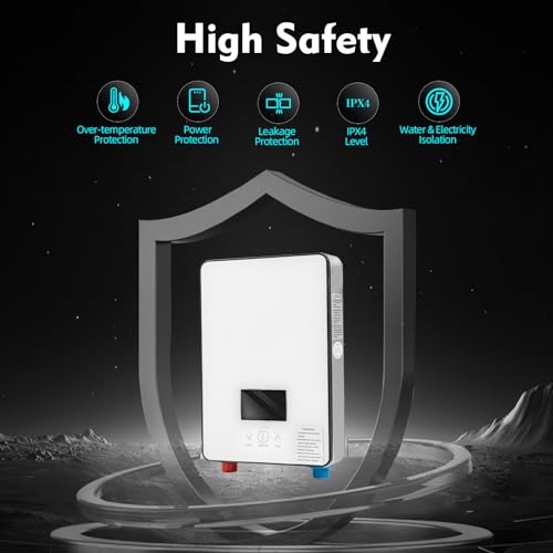 4500W Tankless Electric Water Heater Set, 110V Instant Hot Water Heater On Demand Shower Heater w/LED Display Screen&Overheating Protection, Thermostat Water Heater for Bathroom, Kitchen (White)