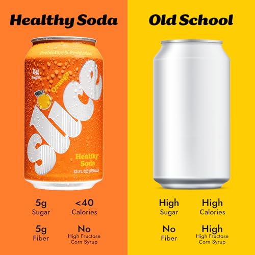 Image of Slice Healthy Soda, Orange, Prebiotic & Probiotic Soda Pop, 5g Fiber, 40 calories, 12 fl oz 12 Pack