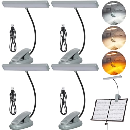 Retisee 4 Pcs Clip on Piano Lights Rechargeable Music Stand Light 18 LED Desk Light Portable Keyboard Light, 4 Color and 12 Brightness, USB Operated, for Musicians Orchestra Podium Easel Reading Book