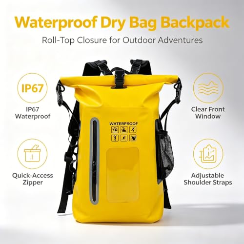 Mochila impermeable de 25L negra con compartimento estanco para acampada y kayak 3