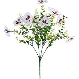 Pianta artificiale realistica di eucalipto e viola del pensiero, 37 cm, pianta finta in plastica per matrimoni, decorazione domestica, oggetti di scena fotografici (bianco)