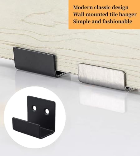 Image of 8 Pcs Tile Display Wall Hanger, Stainless Steel Wall Mount Brackets Hook, Heavy Duty Tile Hanger for Mirrors, Picture Frame Ceramic Wall Display (Black Inner Width 20mm /0.79 inch)