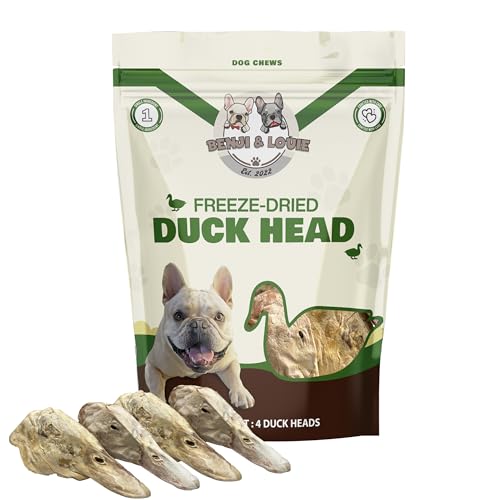 Benji & Louie Freeze Dried Duck Head - Whole Duck Head - Natural Healthy Dog Chews Single Ingredient