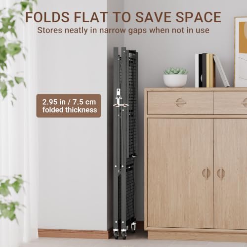 Image of black leopard 4-Tier Foldable Metal Storage Shelf with Wheels, Black