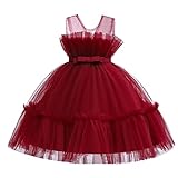 Baby Girl Flower Party Special Occasions Princess Dress Flutter Sleeve Pageant Dresses Tutu Tulle Dance Birthday Gown Dresses 5T 6T Burgundy 130