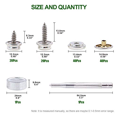 Keadic 120Pcs Stainless Steel Snap Button Kit Marine Grade Canvas And Upholstery Boat Cover Snap Button Fastener Kit With 2Pcs Setting Tools For Furniture Canvas Fabric Boats - Silver（40 Sets） #TOP1