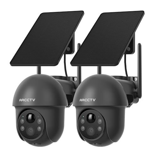 ARCCTV 4MP Solar Überwachungskamera Aussen, 2,4/5GHz-WLAN, Aussenkamera Kabellos Akku, Alarm Bei Personenerkennung, Nachtsicht in Vollfarbe, Zwei-Wege-Audio, Wasserdicht, Grau (2Pcs)