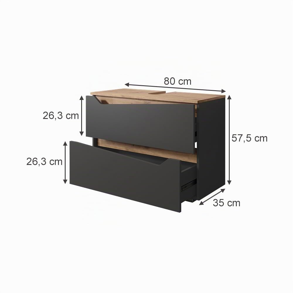 Vicco Mueble bajo Lavabo Marelle, Antracita/Artisan, 80 x 57.5 cm | con 2 cajones, apto para instalación debajo de lavabos estándar