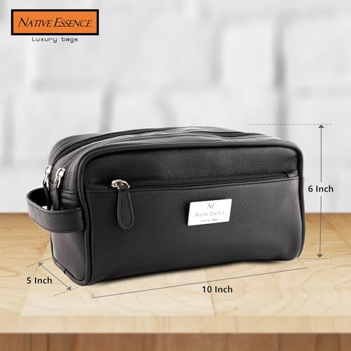 Leather Toiletry Bag, Black Genuine Calf Leather Travel Bag, Handmade DOPP Kit for Travel, Cosmetic Pouch, Luxury Shaving Bag, Bathroom Organizer, Stylish Grooming Kit for Men and Women Gift Packed4