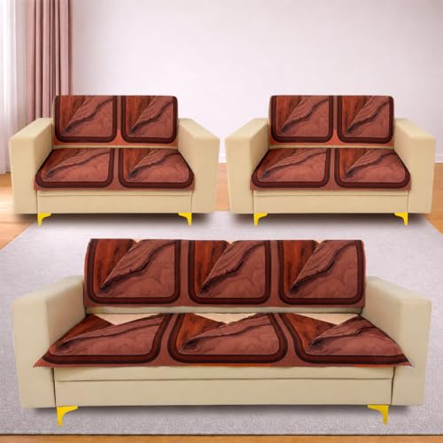 Image of Homerz Premium 'Luxe Series' Holland Velvet Sofa Cover | Smooth Finish | Anti-Skid Fleece Backing | Soft Touch Couch Protector for Living Room (Urban Dune, 7 (3+2+2) Seater, Seat Cover with Backrest)