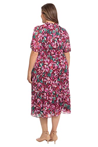 Maggy London Women's Plus Size Mock Neck Midi Fit And Flare, Wine/Hot Pink #TOP6