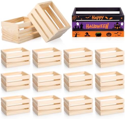 Roowest 12 Pcs 6.5'' Small Wooden Crates for Halloween Pumpkin DI...