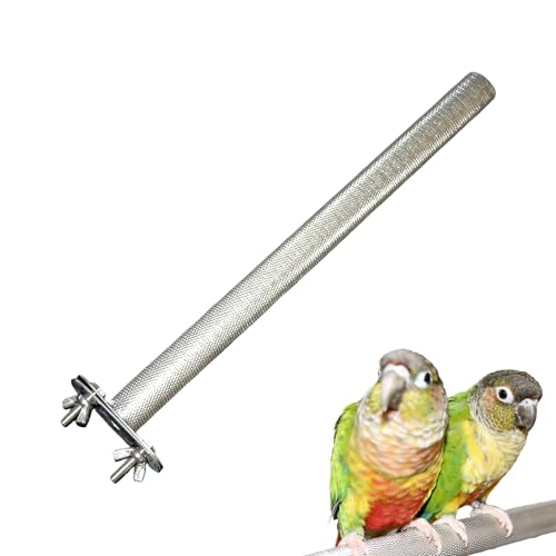 WAKALALA 13.8 Inch Extra Long Stainless Steel Bird Perch | Heavy Duty Chew Proof Anti-Slip Textured Cage Stand for Large Parrots | Secure Mounting for Macaws, African Greys & Cockatoos
