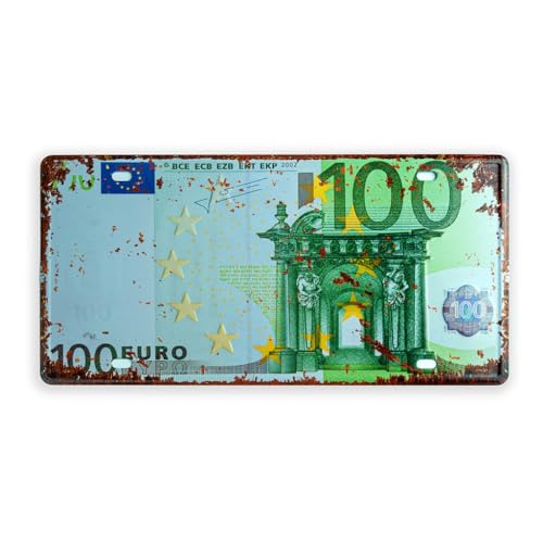 Image of inchHundred Euros inch Vintage Retro Metal Signs - License Wall Plate, Car Tag - Ideal for Cafe, Restaurant, Shop, Home, Hotel, Club, Office, Living Area - Design Plaque