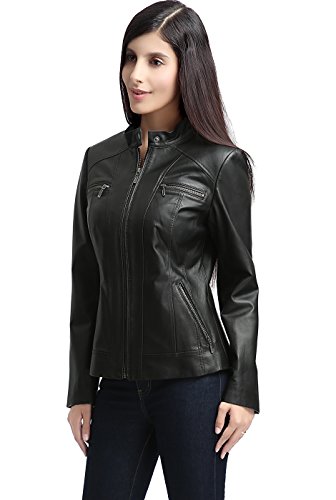 Bgsd Women Mila Zip Front Lambskin Leather Jacket Black X-Large #TOP2