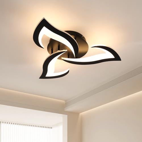 Dorlink Modern 36W 3240LM LED Ceiling Light, 3-Light Black Acrylic Flower Fittings, 58*58*8CM, Warm White, Bedroom, Living Room, Kitchen