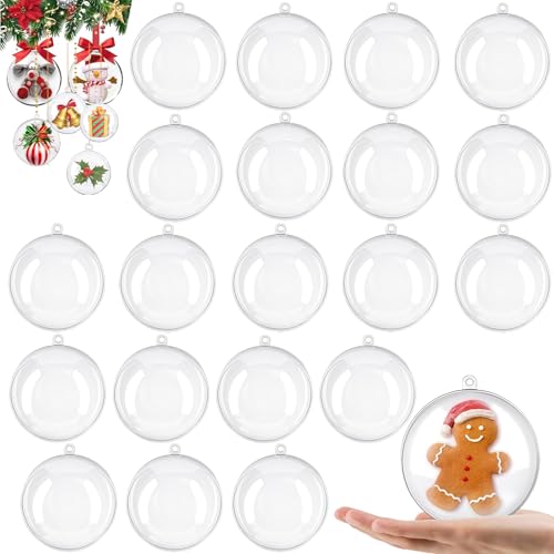 20Pcs 5cm Clear Christmas Baubles, Plastic Fillable Bauble for 5cm, Christmas Tree Decorations New Years Wedding Party Empty Plastic to Fill DIY Clear Baubles Xmas Decor