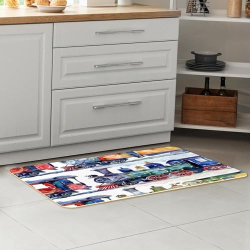 Alfombrillas de cocina pasillo lavables con diseño acuarela retro 7