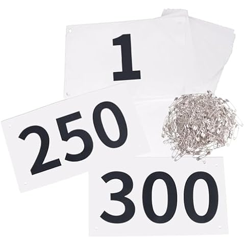 TRIWONDER Tyvek Running Bib Competitor Numbers with Safety Pins, Running Numbers Paper Tags 1-500, Tearproof and Waterproof 4 x 7 Inches for Marathon Races and Events Sports Games (1-300) Cover