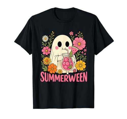 Summerween Funny Ghost Halloween Summer Floral...