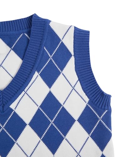Verdusa Boy's V Neck Argyle Print Knitted Vintage Sweater Vest Casual Sleeveless Pullovers4