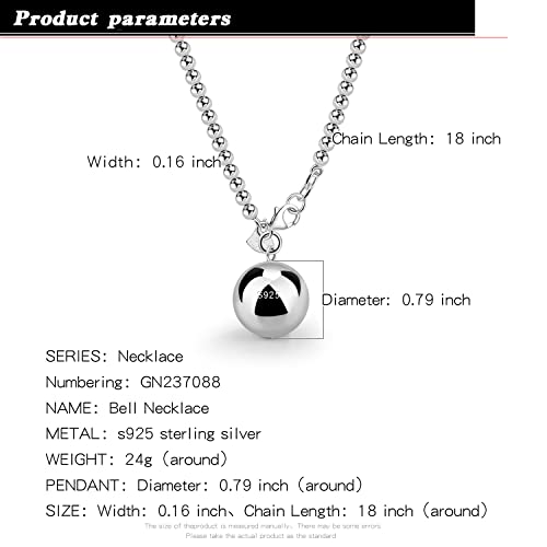 H&Beautimer Classic Women's 925 Sterling Silver Solid Necklace 4-6MM Bead Chain Necklace Bells/Heart Pendant Sweater Chain 18-34'' Mother's Day Gift Jewelry2