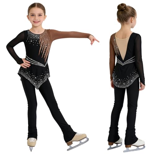 Combinaison patinage artistique fille renvena à paillettes et manches longues