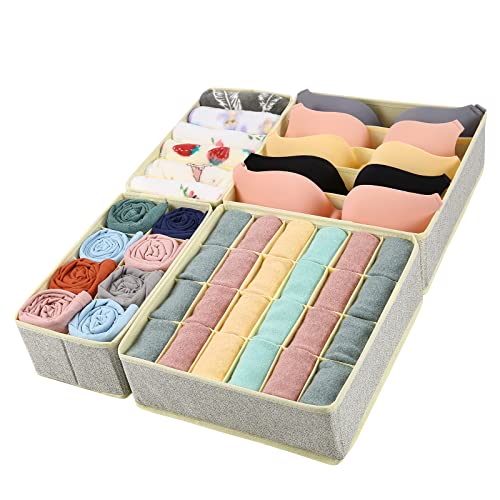 GOGOODA 4 Pcs Bra Sock and Underwear Drawer Organizers Divider, Closet Socks Organizer and Storage Boxes for Lingerie, Bra, Undies