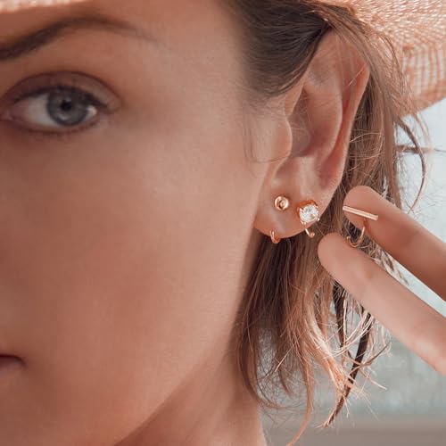 Image of CHIC & ARTSY 925 Sterling Silver Half Hoop Earrings for Women, Small Huggie Hoops Set with Ball Bar Star Moon Cross & Pearl, Lightweight Comfort Fit Everyday & Sleep Earrings