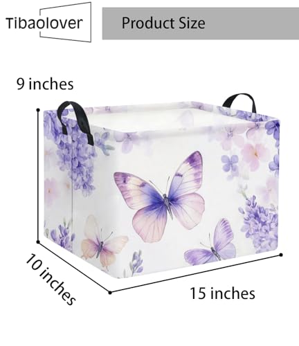 Image of Rectangular Kids Storage Basket Baby Storage Basket with Handles for Home Kitchen Boys and Girls Cute Toy Storage Bin Organizer Shelf Book Room Decor(Purple Butterfly)