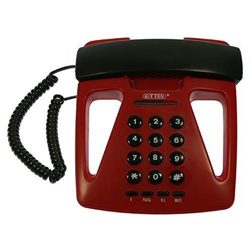 KITTEN KT-200 - Teléfono de sobremesa extraplano y sencillo - Color Rojo y Negro