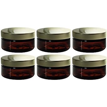 Amazon Com Amber 2 Oz Pet Plastic Bpa Free Refillable Low Profile Jar With Gold Metal Lid 6 Pack Industrial Scientific