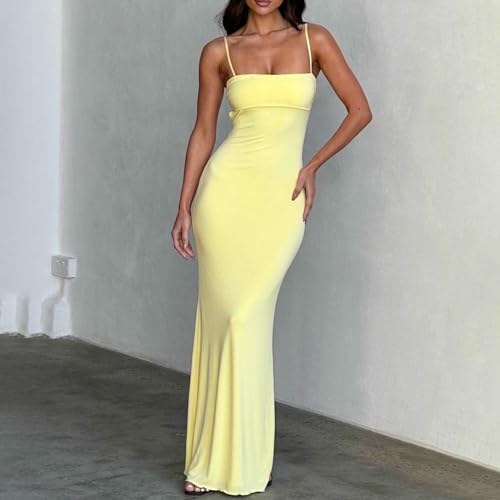 NUFIWI Women Spaghetti Strap Maxi Dress Square Neck Sexy Bodycon Dresses Backless Sleeveless Cut Out Long Cocktail Dress2