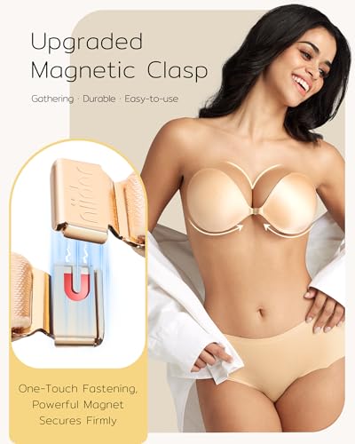 Image of Niidor 2025 New Magnetic Sticky Bra Strapless Adhesive Invisible Push up Silicone Bra with Magnetic Clasp for Women Backless Dress