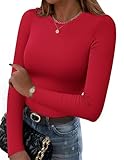 Zeagoo Women Long Sleeve T Shirts Crewneck Slim Fit Tops Going Out Fall Fashion Basic Tee