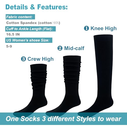 Image of MAGIARTE Women's Cotton Slouch Socks Knee High Boot Length Soft Scrunch Chunky Stacked Socks 3 /5 /8 PACK