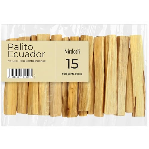 NIRDOSH - Palo Santo para Quemar Incienso Natural PALITO de Ecuador - 15 Palitos de Madera 10cm - 100% Original y Orgánico para Meditación Yoga Madera Sagrada Bursera Graveolens