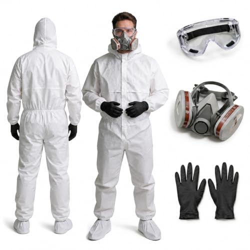 Hazmat Suit, Disposable Coverall Kit with Hood, Respirator(X-Large 1 Pack)