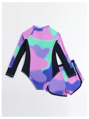 OYOANGLE Girl's Rash Guard Two Piece Tie Dye Long Sleeve Swimsuits Beach Sports Bathing Suit2