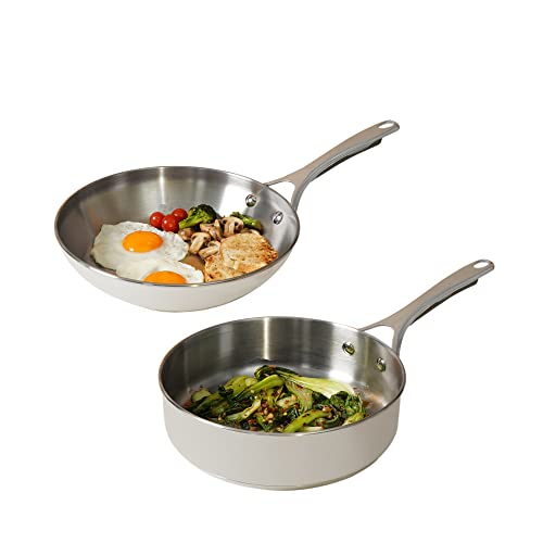 Meyer Select Nickel Free Stainless Steel 3 Piece Cookware Set | Steel Cookware for Kitchen | Induction Base cookware Set l Stainless Steel with Heavy Bottom - 24cm Sautepan + 24cm Frypan, Silver