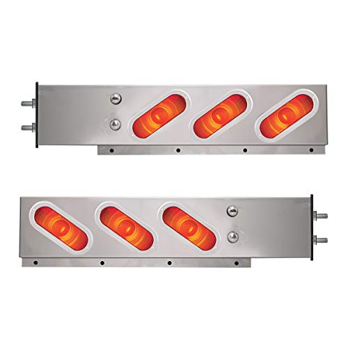 Image of GG Grand General 87173 Stainless Steel Spring-Loaded Mud Flap Hanger with Slanted Style Oval Red /Red Incandescent Light and Cr. Rim without Visor, 3.75 inches Bolt Spacing, Pair