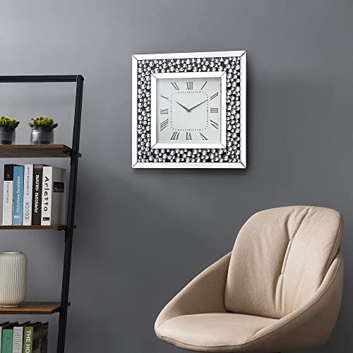 Mireo Silver Square Mirror Clock Crystal Sparkle Diamond Mirrored Large Wall Clock For Wall Decoration Silver Glass Mirror Home Décor.… #TOP2