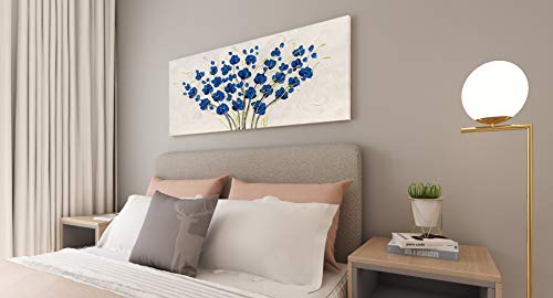 Yihui Arts Blue Flower Canvas Wall Art Painting Pictures Modern 3D Effect Artwork with Framed for Office Decor