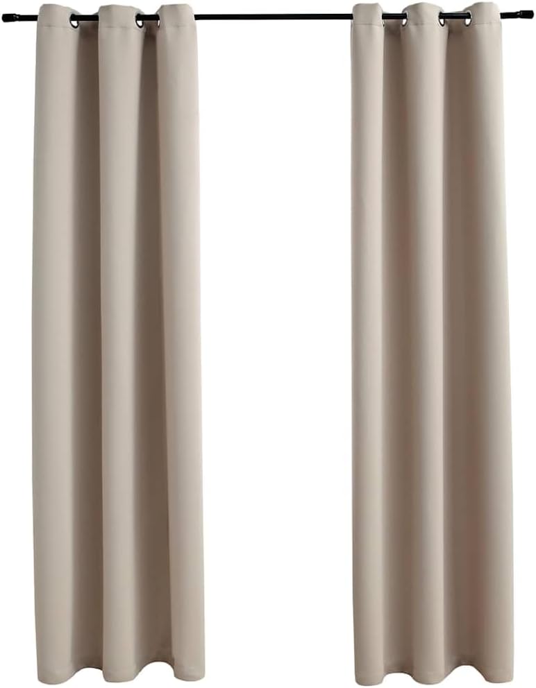vidaXL Curtains 2 Pcs, Blackout Curtains for Bedroom Living Room, Window Blinds with Rings, Darkening Curtains Drapery, Beige Fabric