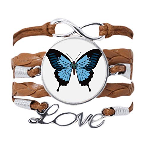 Bracelet papillon bleu foncé fini main avec cordelette en cuir noir véritable