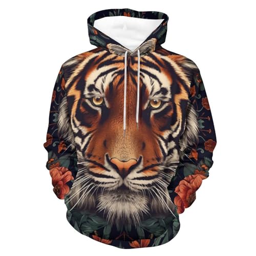 Sweat à capuche fleur rouge de tigre pour homme et femme en taille S