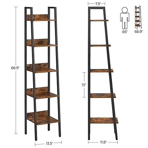 Vasagle Bookshelf, 5-Tier Ladder Shelf, Freestanding Storage Shelves, For Home Office Living Room Bedroom Kitchen, Steel Frame, Simple Assembly, Industrial, Rustic Brown And Black Ulls109B01 #TOP2