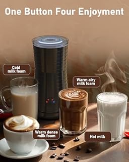 Milk Frother, Morpilot 4 in 1 Electric Milk Frothers|Hot & Cold Milk Foamer| Automatic Milk Steamer, 240ml, 400w, Smart Temperature Controls, Silent Operation, for Coffee, Cappuccino, Black