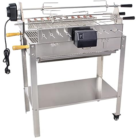 Beeketal 'BSG-90SG' 3in1 Spießbratengrill mit Drehspieß und 10 Schaschlik Drehspießen , 2 x Grillrost mit Grillschale, Standgerät auf Rollen Cover