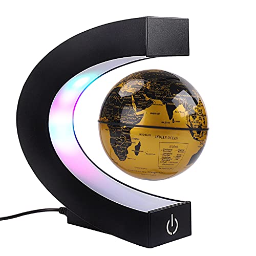 Floating Globe with Colored LED Lights C Shape Anti Gravity Magnetic Levitation Rotating World Map with Touch Switch for Gift Home Office Desk Decoration with Switch by shoclematirul - Used condition - CA$22.99
